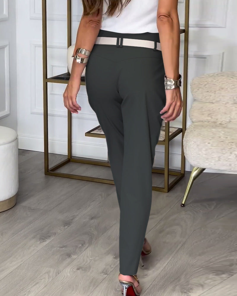 Damen Stretchhose mit Hohem Bund und Bequemer Passform-Luzern Mode