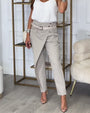 Damen Stretchhose mit Hohem Bund und Bequemer Passform-Grau-S-Luzern Mode