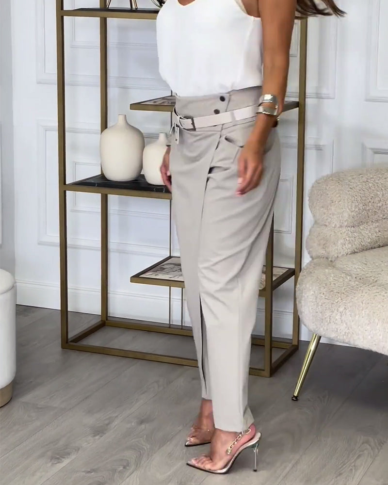 Damen Stretchhose mit Hohem Bund und Bequemer Passform-Luzern Mode