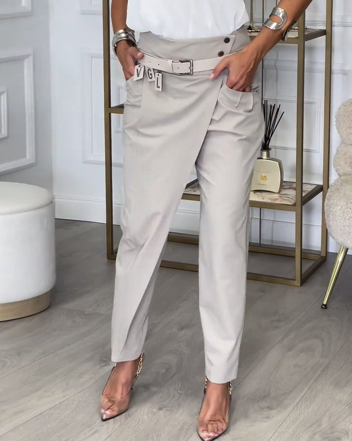 Damen Stretchhose mit Hohem Bund und Bequemer Passform-Luzern Mode
