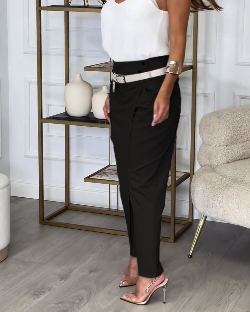 Damen Stretchhose mit Hohem Bund und Bequemer Passform-Luzern Mode