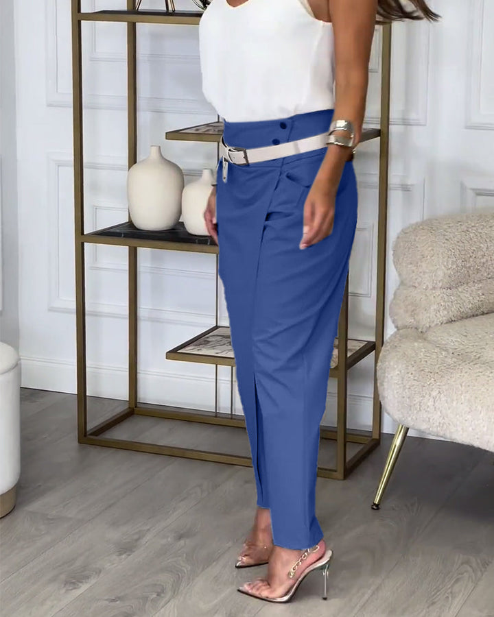 Damen Stretchhose mit Hohem Bund und Bequemer Passform-Luzern Mode