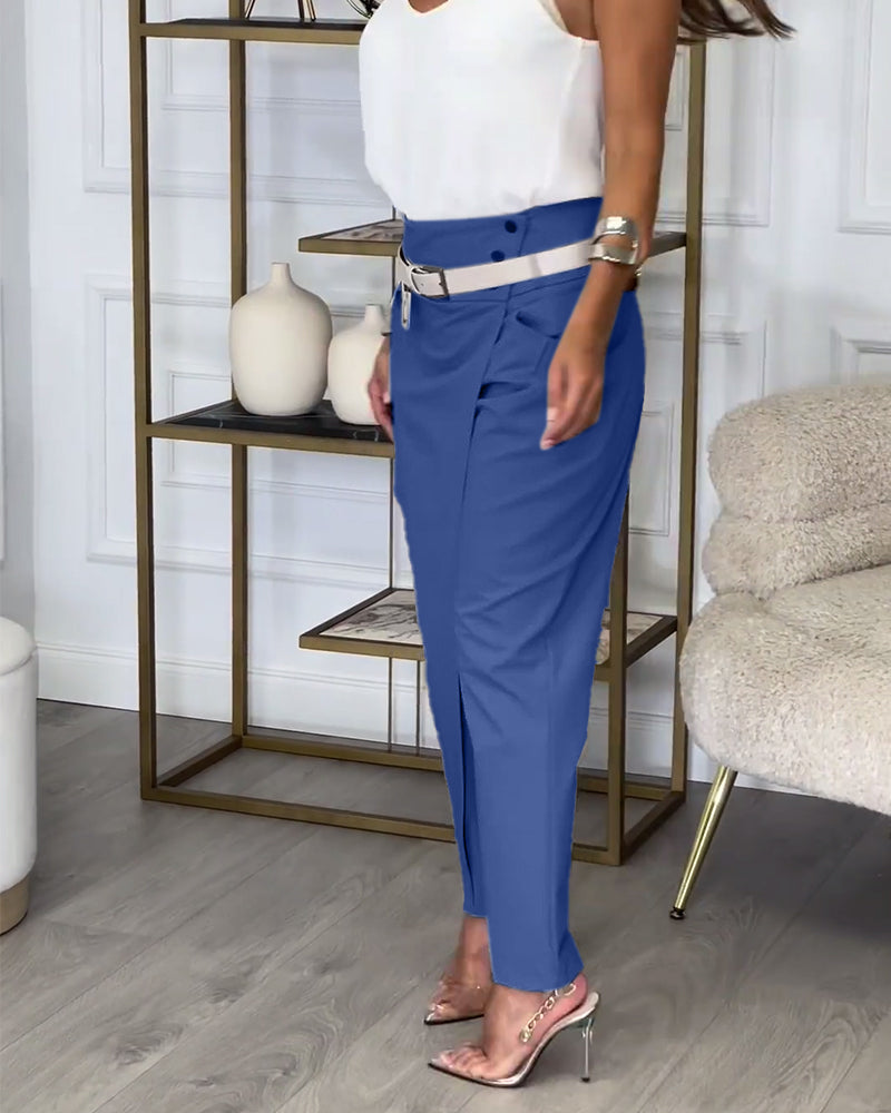 Damen Stretchhose mit Hohem Bund und Bequemer Passform-Luzern Mode