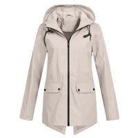Damen Regenjacke | Leichtgewicht | Kapuze | Reißverschluss | Unifarben-Beige-S-Luzern Mode