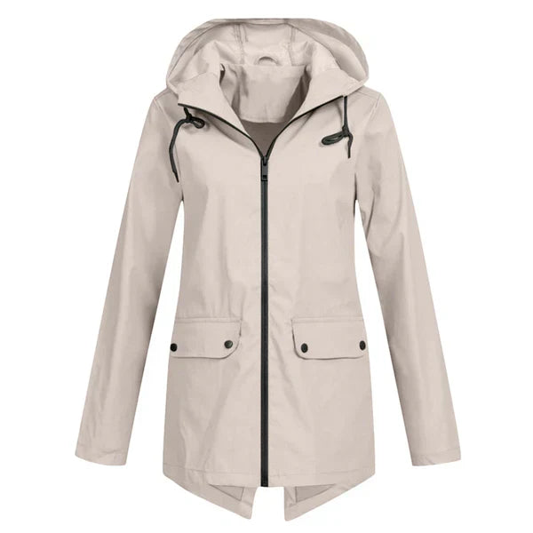 Damen Regenjacke | Leichtgewicht | Kapuze | Reißverschluss | Unifarben-Beige-S-Luzern Mode