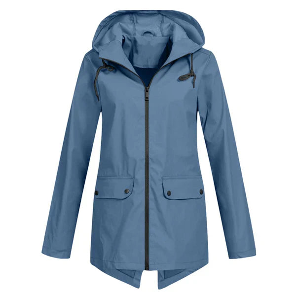 Damen Regenjacke | Leichtgewicht | Kapuze | Reißverschluss | Unifarben-Blau-S-Luzern Mode