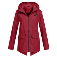 Damen Regenjacke | Leichtgewicht | Kapuze | Reißverschluss | Unifarben-Bordeauxrot-S-Luzern Mode
