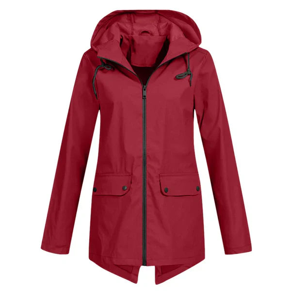 Damen Regenjacke | Leichtgewicht | Kapuze | Reißverschluss | Unifarben-Bordeauxrot-S-Luzern Mode