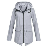 Damen Regenjacke | Leichtgewicht | Kapuze | Reißverschluss | Unifarben-Grau-S-Luzern Mode