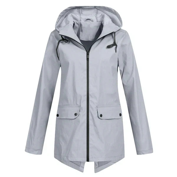 Damen Regenjacke | Leichtgewicht | Kapuze | Reißverschluss | Unifarben-Grau-S-Luzern Mode