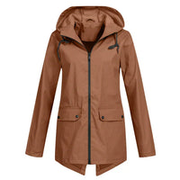Damen Regenjacke | Leichtgewicht | Kapuze | Reißverschluss | Unifarben-Kaffee-S-Luzern Mode
