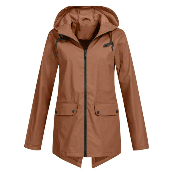 Damen Regenjacke | Leichtgewicht | Kapuze | Reißverschluss | Unifarben-Kaffee-S-Luzern Mode