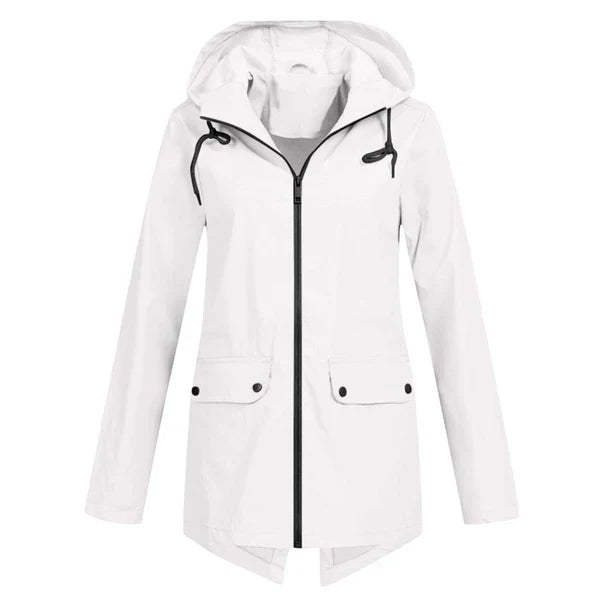 Damen Regenjacke | Leichtgewicht | Kapuze | Reißverschluss | Unifarben-Weiß-S-Luzern Mode