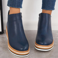 Damen Stiefeletten | Veganes Leder | Plateausohle | Reißverschluss | Einfarbig-Blau-35-Luzern Mode