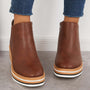 Damen Stiefeletten | Veganes Leder | Plateausohle | Reißverschluss | Einfarbig-Braun-35-Luzern Mode
