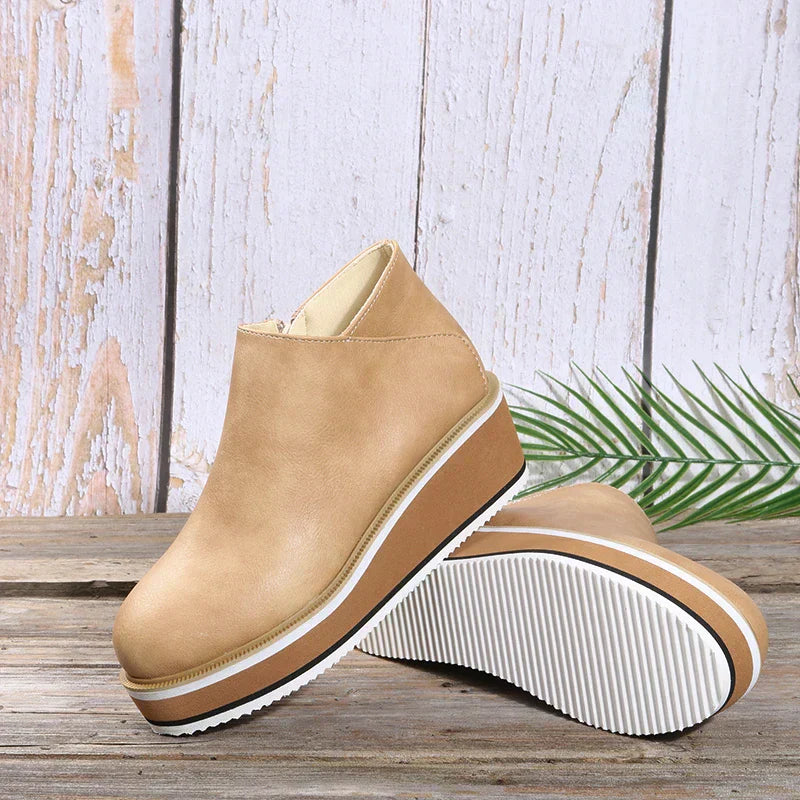 Damen Stiefeletten | Veganes Leder | Plateausohle | Reißverschluss | Einfarbig-Luzern Mode