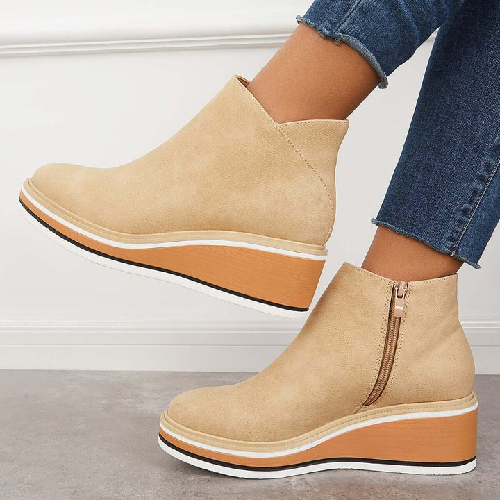Damen Stiefeletten | Veganes Leder | Plateausohle | Reißverschluss | Einfarbig-Luzern Mode