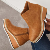 Damen Stiefeletten | Veganes Leder | Plateausohle | Reißverschluss | Einfarbig-Luzern Mode