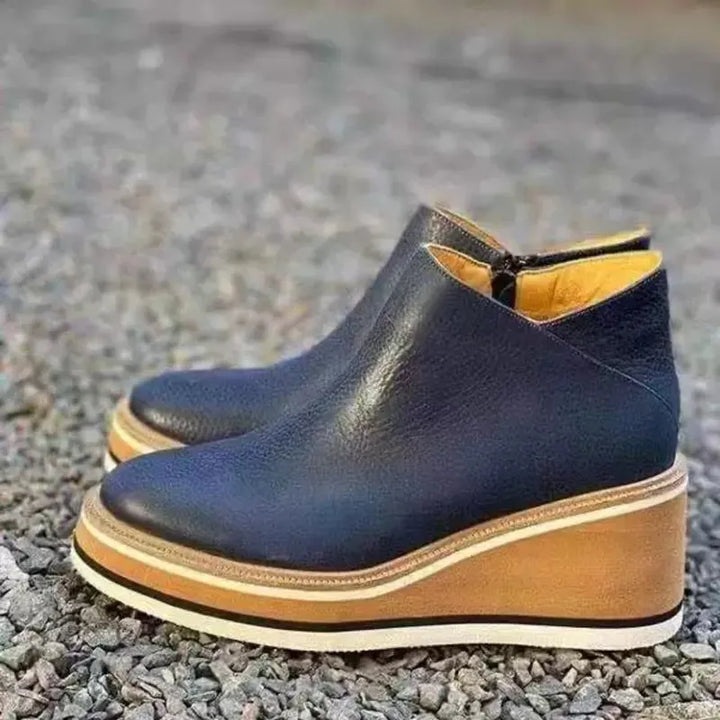 Damen Stiefeletten | Veganes Leder | Plateausohle | Reißverschluss | Einfarbig-Luzern Mode
