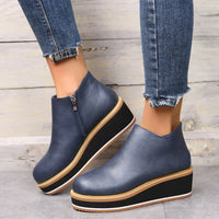 Damen Stiefeletten | Veganes Leder | Plateausohle | Reißverschluss | Einfarbig-Luzern Mode
