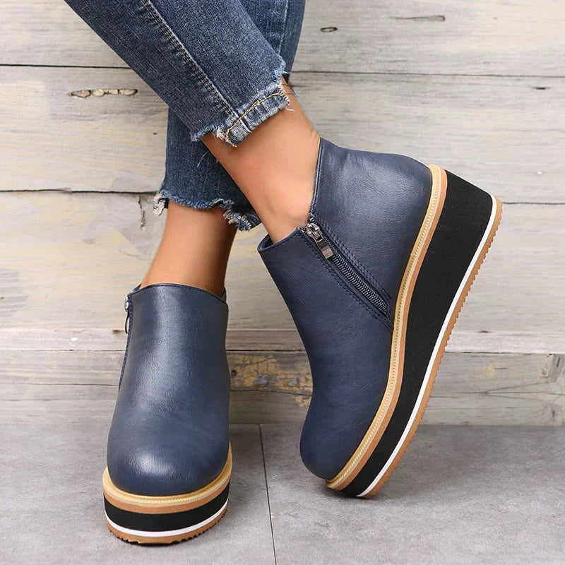 Damen Stiefeletten | Veganes Leder | Plateausohle | Reißverschluss | Einfarbig-Luzern Mode