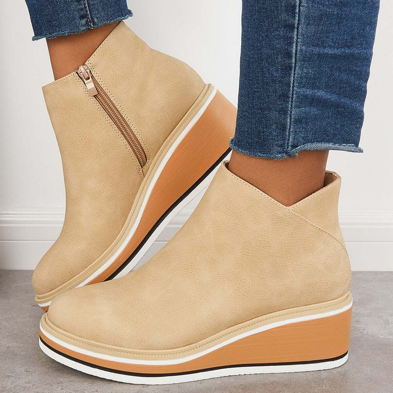 Damen Stiefeletten | Veganes Leder | Plateausohle | Reißverschluss | Einfarbig-Luzern Mode