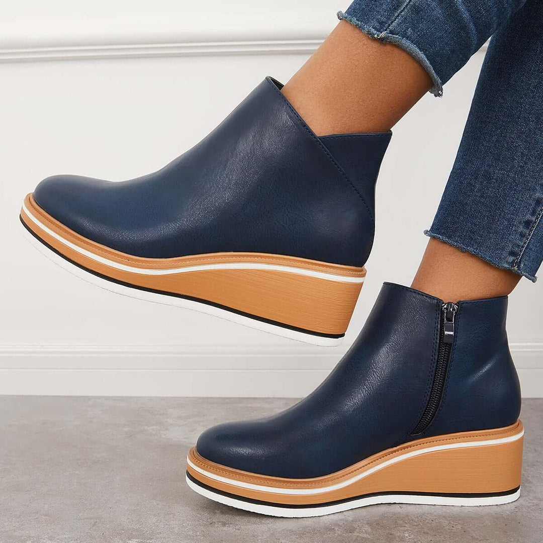 Damen Stiefeletten | Veganes Leder | Plateausohle | Reißverschluss | Einfarbig-Luzern Mode