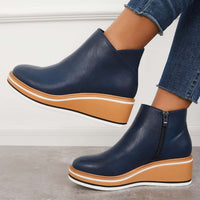 Damen Stiefeletten | Veganes Leder | Plateausohle | Reißverschluss | Einfarbig-Luzern Mode