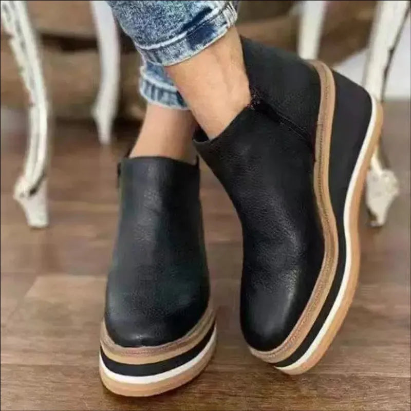 Damen Stiefeletten | Veganes Leder | Plateausohle | Reißverschluss | Einfarbig-Luzern Mode