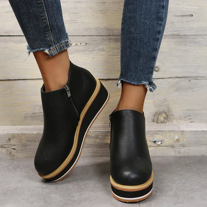 Damen Stiefeletten | Veganes Leder | Plateausohle | Reißverschluss | Einfarbig-Luzern Mode