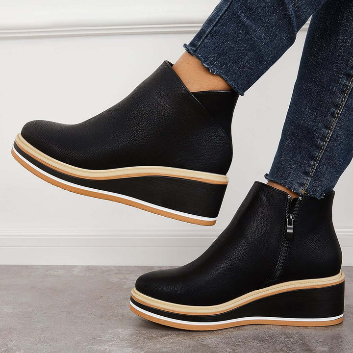 Damen Stiefeletten | Veganes Leder | Plateausohle | Reißverschluss | Einfarbig-Luzern Mode