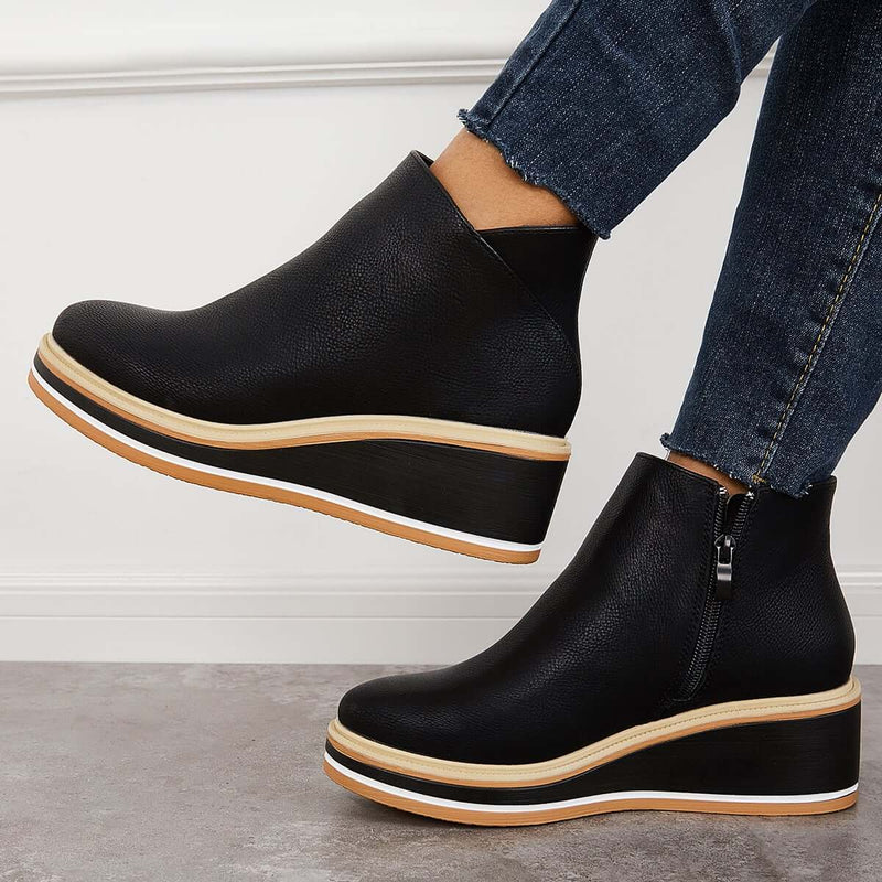 Damen Stiefeletten | Veganes Leder | Plateausohle | Reißverschluss | Einfarbig-Luzern Mode