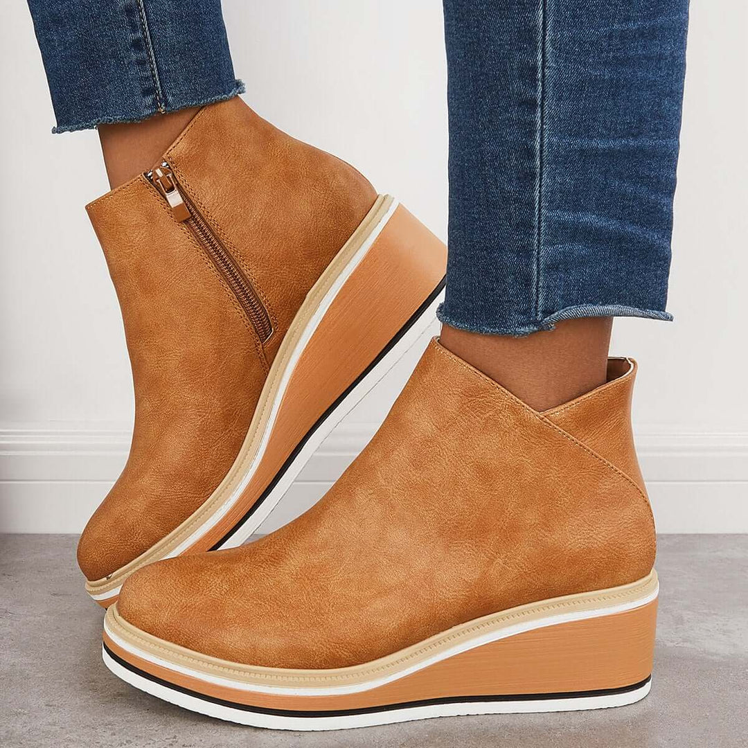 Damen Stiefeletten | Veganes Leder | Plateausohle | Reißverschluss | Einfarbig-Luzern Mode