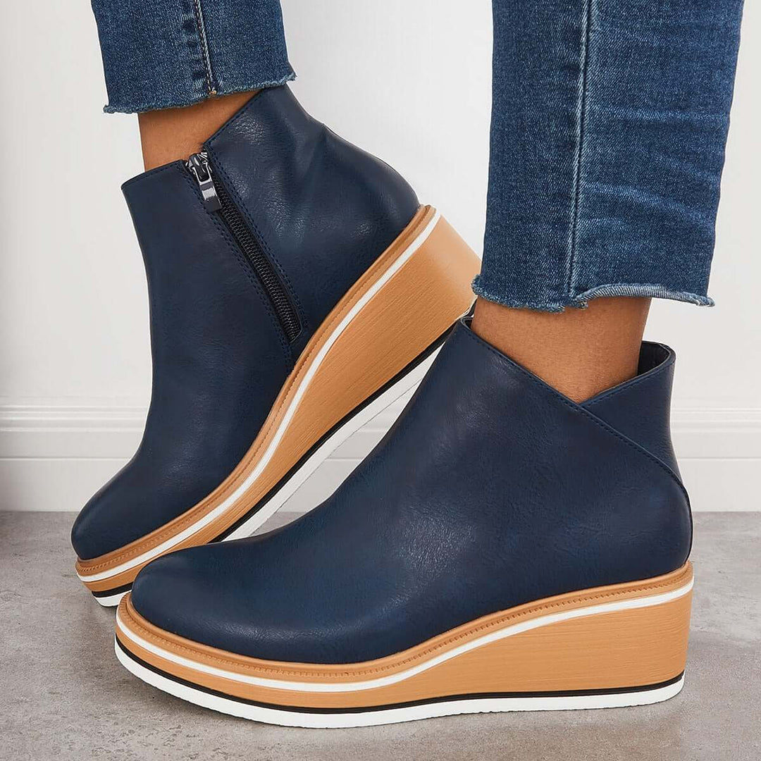 Damen Stiefeletten | Veganes Leder | Plateausohle | Reißverschluss | Einfarbig-Luzern Mode