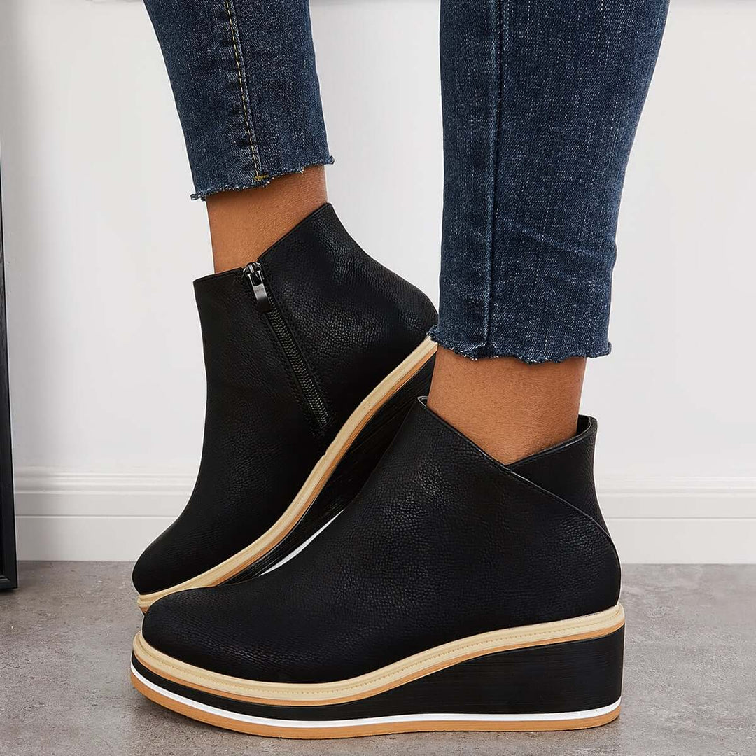 Damen Stiefeletten | Veganes Leder | Plateausohle | Reißverschluss | Einfarbig-Luzern Mode