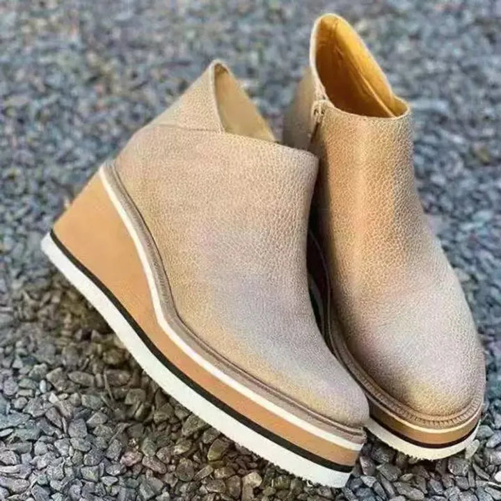 Damen Stiefeletten | Veganes Leder | Plateausohle | Reißverschluss | Einfarbig-Luzern Mode