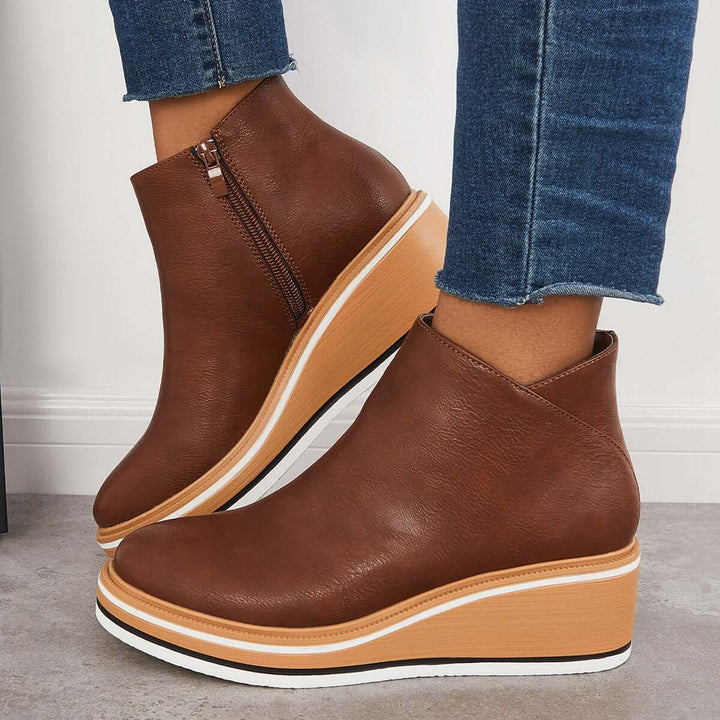Damen Stiefeletten | Veganes Leder | Plateausohle | Reißverschluss | Einfarbig-Luzern Mode