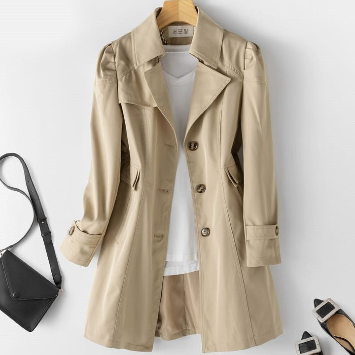 Damenjacke | Stilvoll | Bequem | Langlebig | Einfarbig | Knöpfe | Lang | Trendy-Khaki-XS-Luzern Mode
