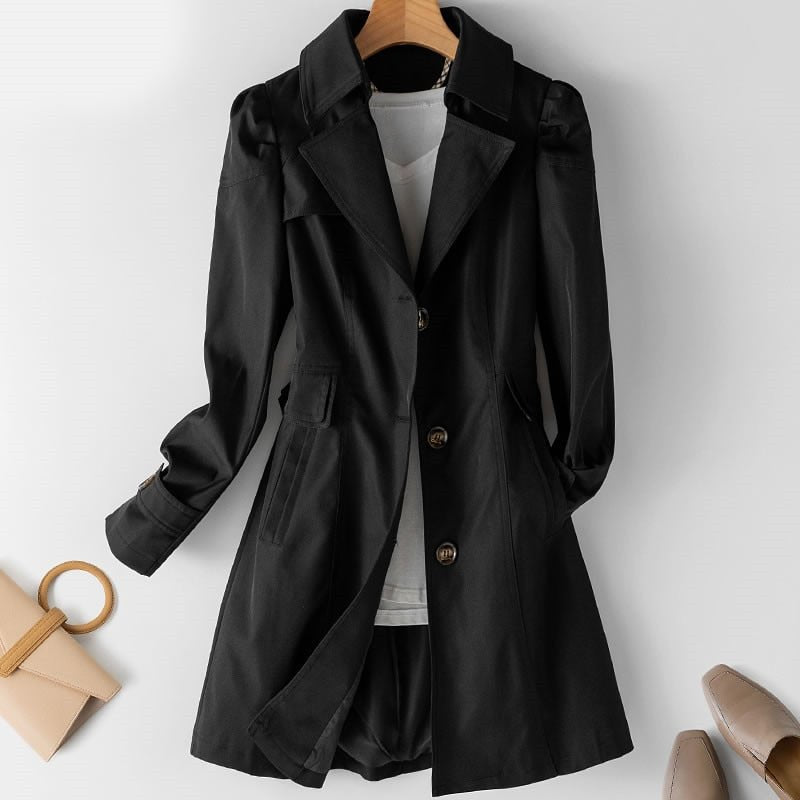 Damenjacke | Stilvoll | Bequem | Langlebig | Einfarbig | Knöpfe | Lang | Trendy-Schwarz-XS-Luzern Mode