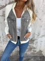 Damen Übergangsjacke mit Jeans-Details und Taschen-Grau-S-Luzern Mode