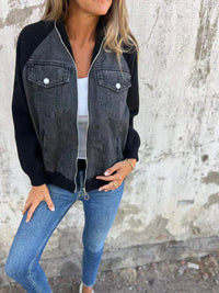 Damen Übergangsjacke mit Jeans-Details und Taschen-Schwarz-S-Luzern Mode