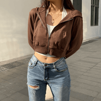 Trendy Damen Cropped Hoodie | Reißverschluss | Sportlich | Figurbetont | Kapuze-Luzern Mode