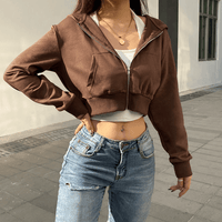 Trendy Damen Cropped Hoodie | Reißverschluss | Sportlich | Figurbetont | Kapuze-Luzern Mode