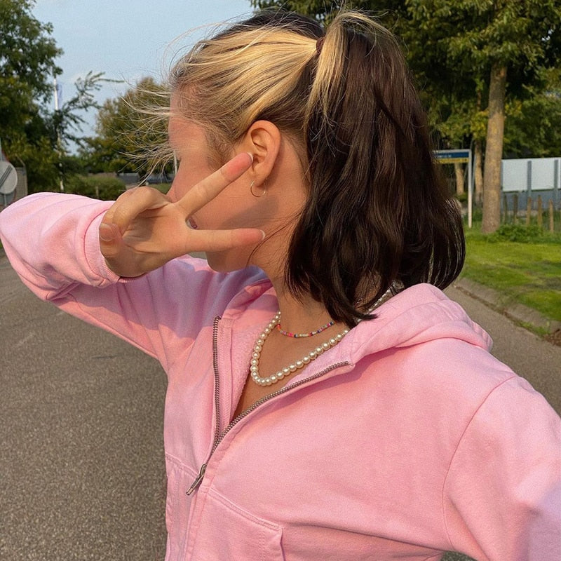 Trendy Damen Cropped Hoodie | Reißverschluss | Sportlich | Figurbetont | Kapuze-Rosa-S-Luzern Mode