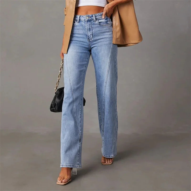 Damen High Waist Jeans mit weitem Bein und Stretch-Luzern Mode