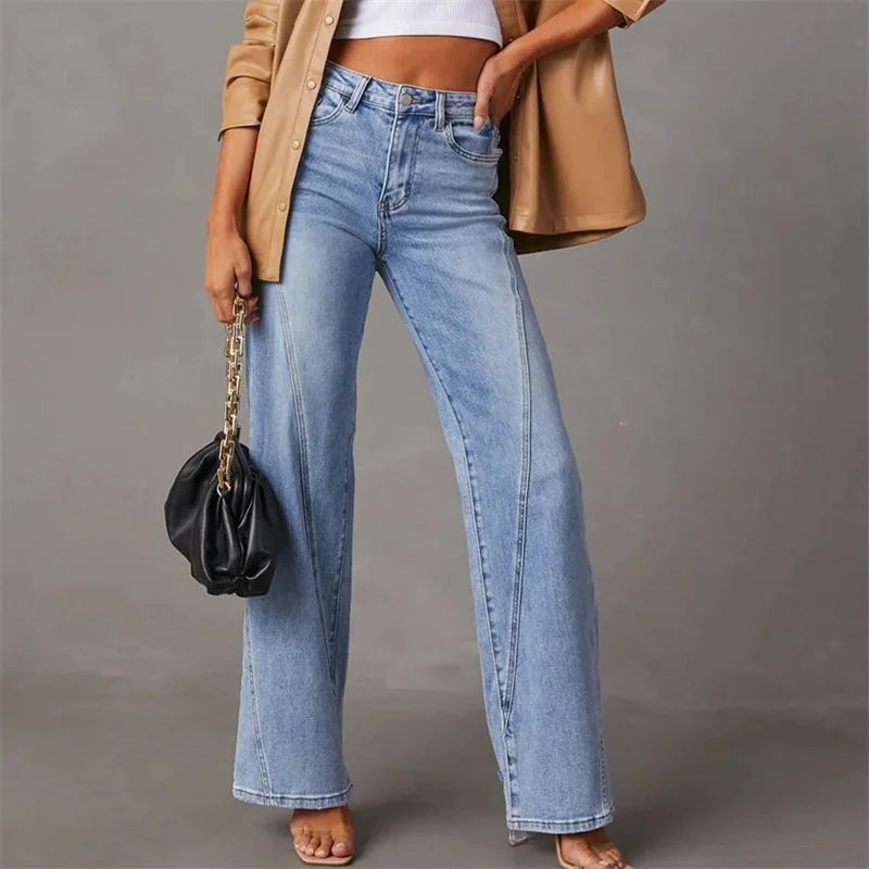 Damen High Waist Jeans mit weitem Bein und Stretch-Luzern Mode