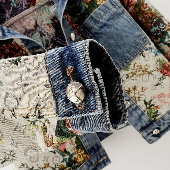Damen Jeansjacke mit Blumenmuster - Vintage Look Mode-Luzern Mode