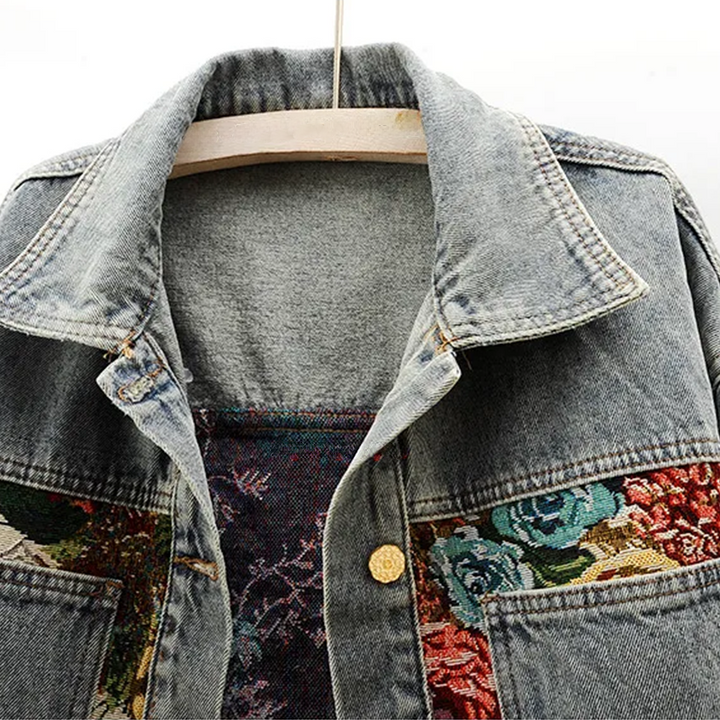 Damen Jeansjacke mit Blumenmuster - Vintage Look Mode-Luzern Mode