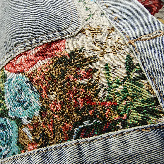 Damen Jeansjacke mit Blumenmuster - Vintage Look Mode-Luzern Mode