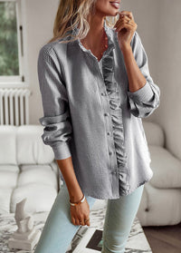 Gestreifte Damenbluse | Lange Ärmel | V-Ausschnitt | Locker sitzend | Knöpfe-Luzern Mode